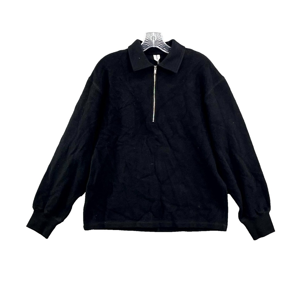 Arket Oversized Wool Sweater Mens Small Black Half Zip Preppy Corpore Academia